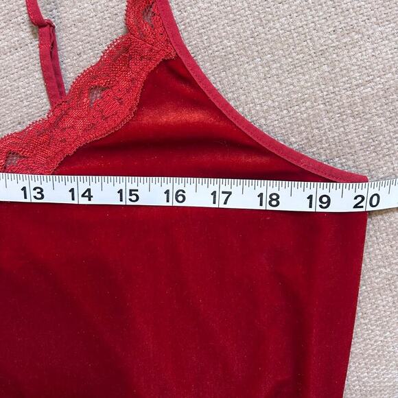 Sexy Ruby Red Velvet Slip Dress Lingerie Lace Trim Y2K Womens XL - Picture 6 of 7